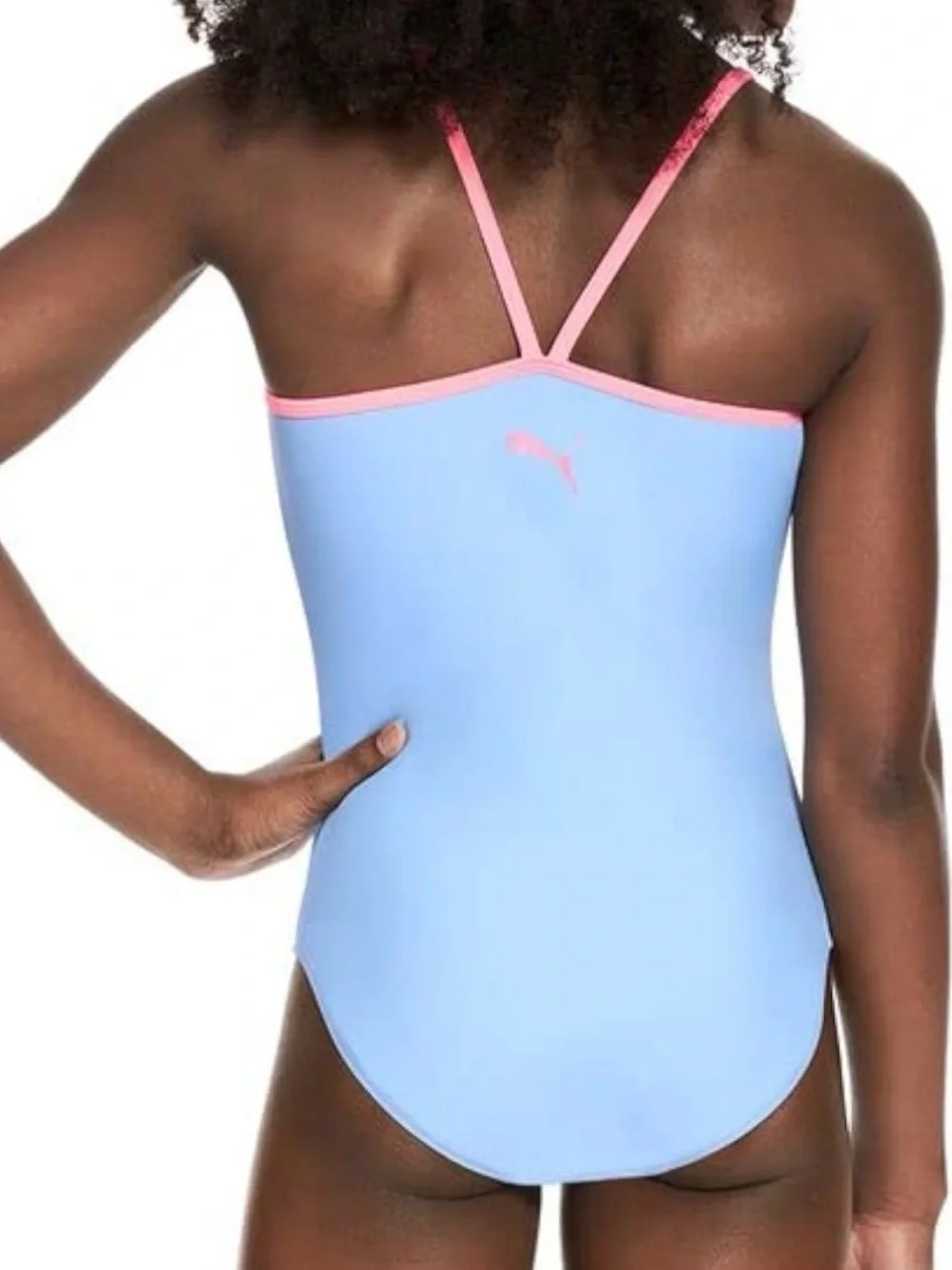 Puma Blue One-Piece Girls' Swimsuit with Pink Trim